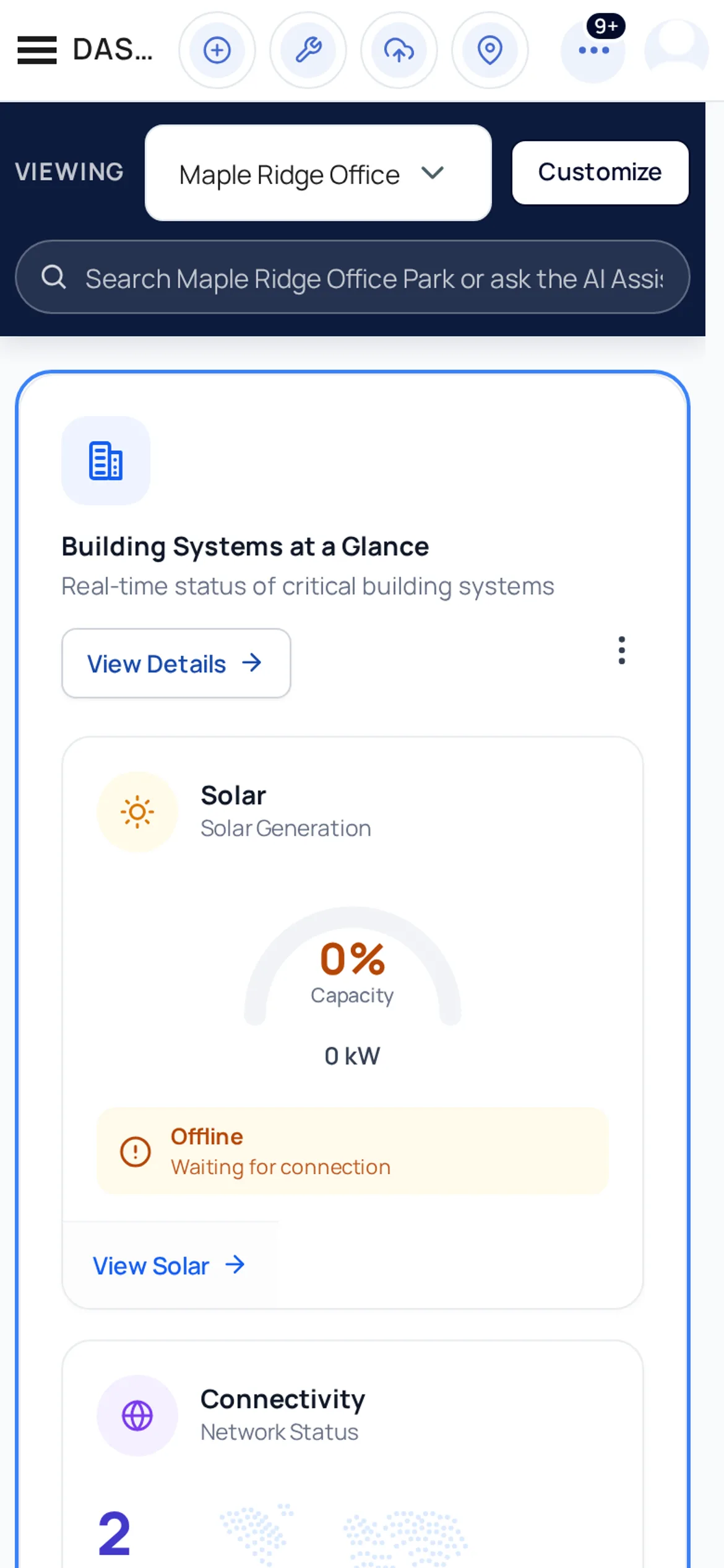 Connect dashboard on a phone